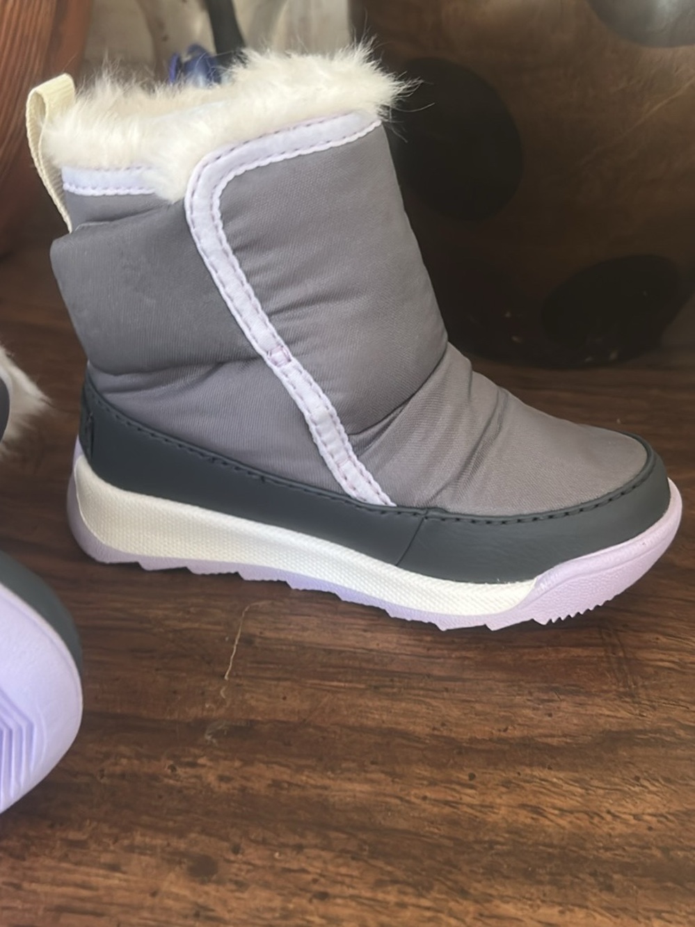 Sorel Girls Gray & Light Purple Faux-Fur Snow Boot